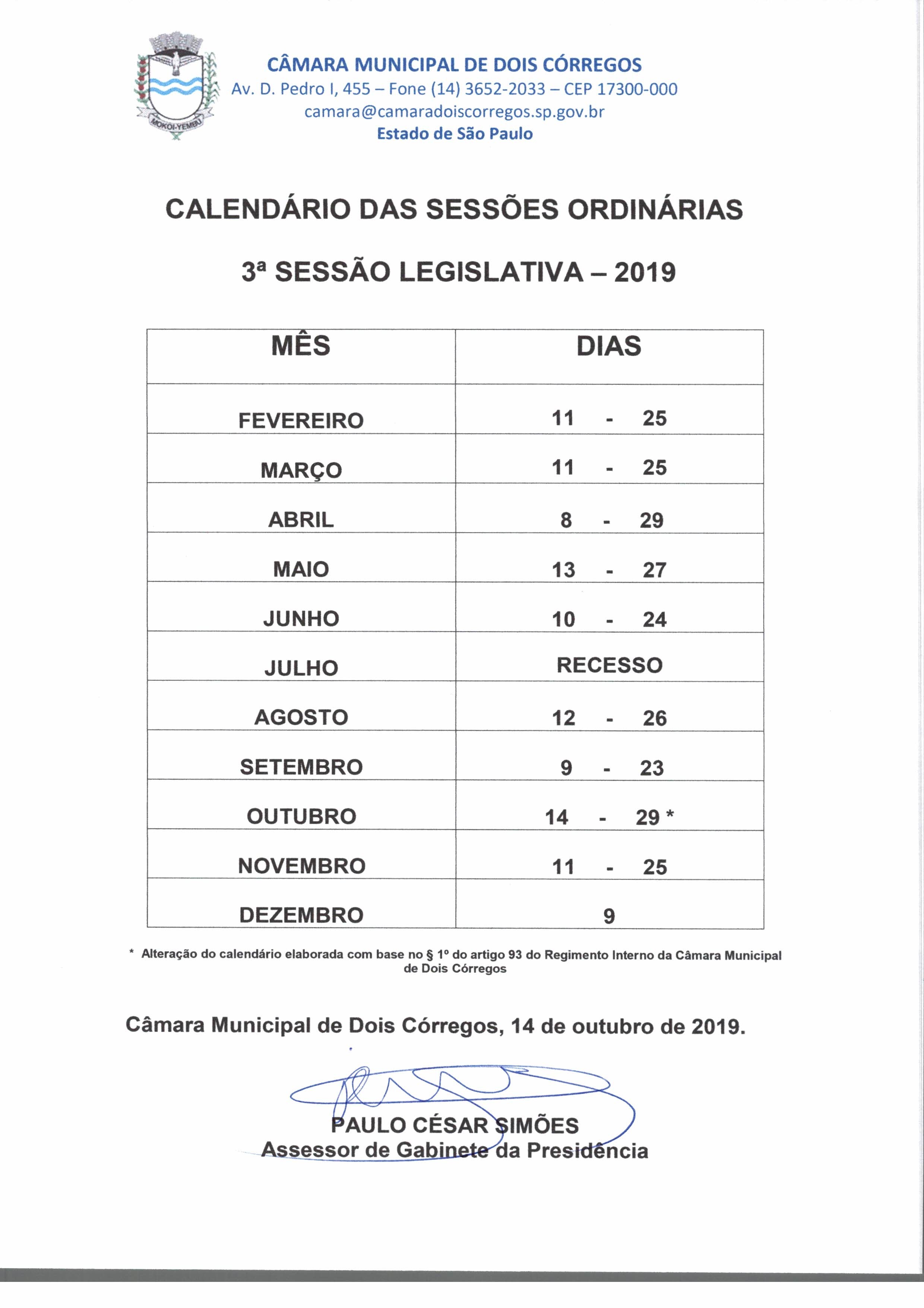 20191014_Calendário_Sessões Ord 2019_Retificado_14.10.2019